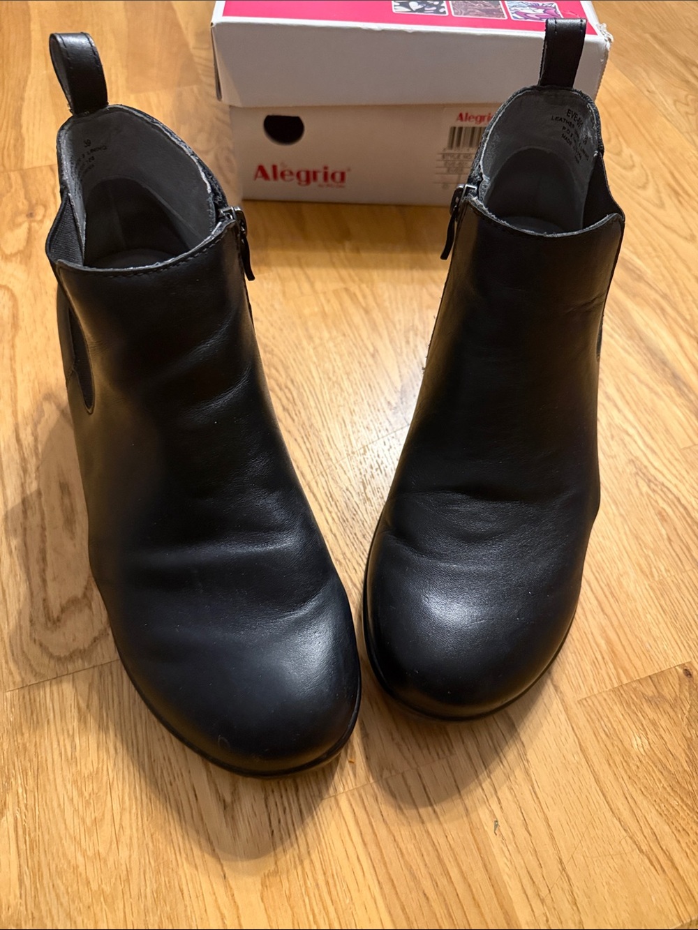 Alegria Black Leather Chelsea-Style Ankle Boots